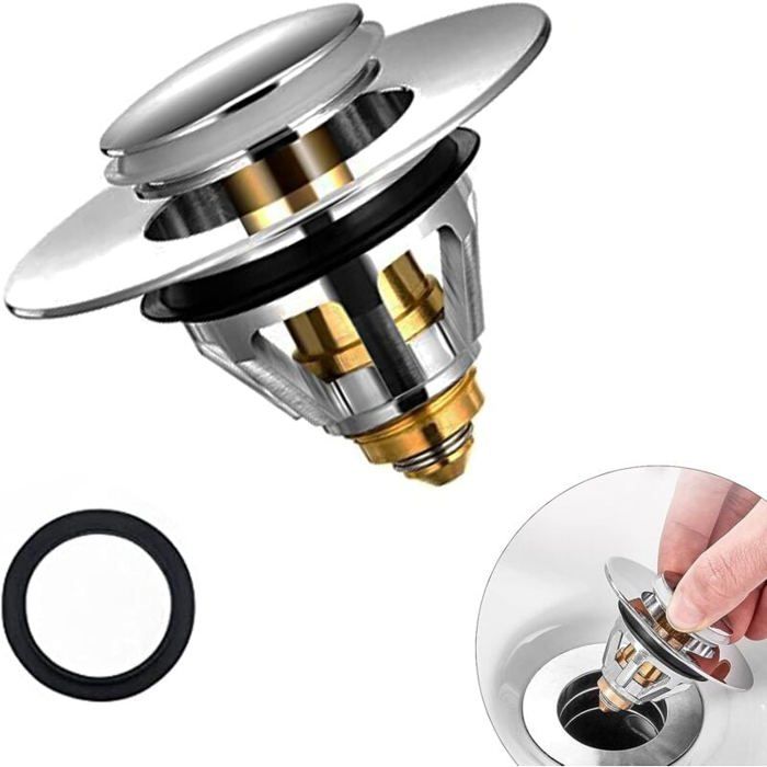 Bouchon de Lavabo Pop-Up Universel avec Flitre Cheveux de Vidange Anti-Odeur Anti-Bloqué Acier Inoxydable Bonde pour Baignoire d