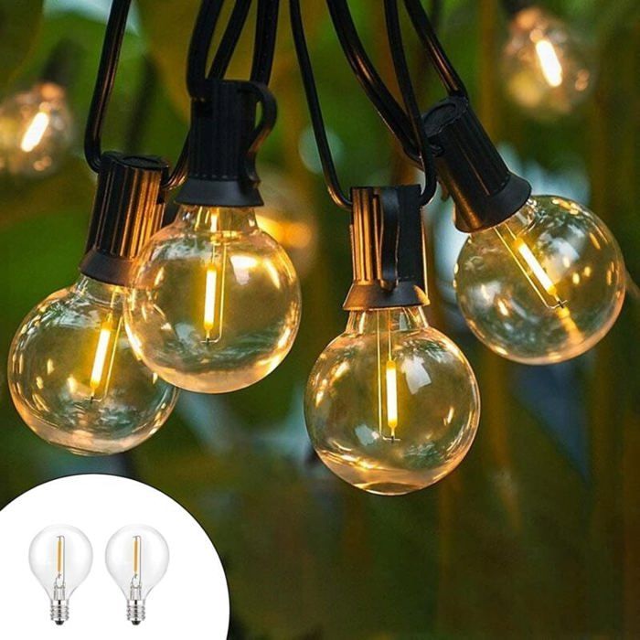 Guirlande Lumineuse Exterieure 15M 50+2 G40 Ampoules IP54Guirlande Lumineuse Guinguette Exterieur LED Incassable Blanc ChaudL012