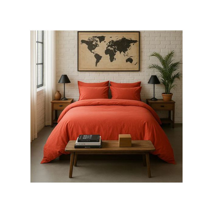 Housse de couette 220x240 cm Percale de Coton Lavé Terre De Sienne