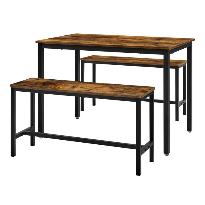 Table à manger - Ensemble 3 pièces - Design industriel - Marron rustique et noir