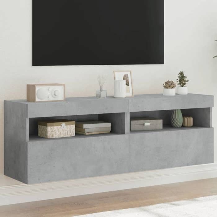Meubles TV muraux et lumières LED 2pcs - armoires Meubles TV muraux et lumières LED 2pcs gris béton 60x30x40cm ABHT 7581431