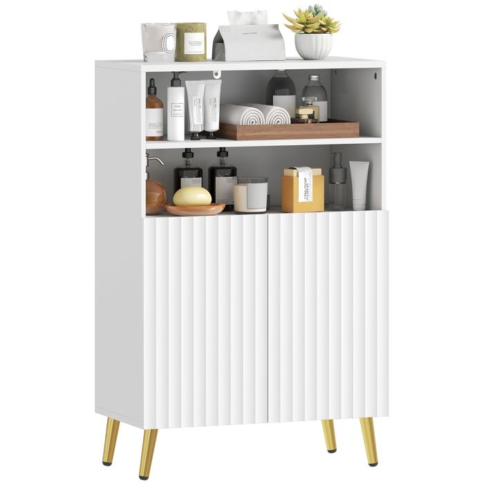 Armoire salle de bain - HOMCOM HOMCOM - 5 niveaux portes cannelées à fermeture douce 2 étagères ouvertes étagère réglable - blanc