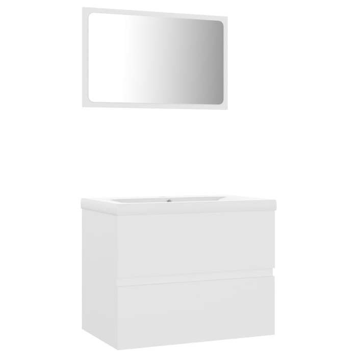 Ensemble de meubles de salle de bain - JILL - Blanc - Bois dingénierie - Vasque en céramique - 60x385x45 cm