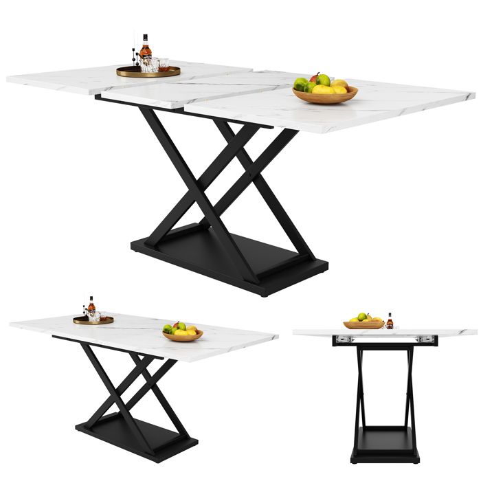 Table à Manger Extensible (120-160×80cm)Table à Manger 6-8 PersonnesÉconomique d’EspacePieds en Fer CroisésBlanc