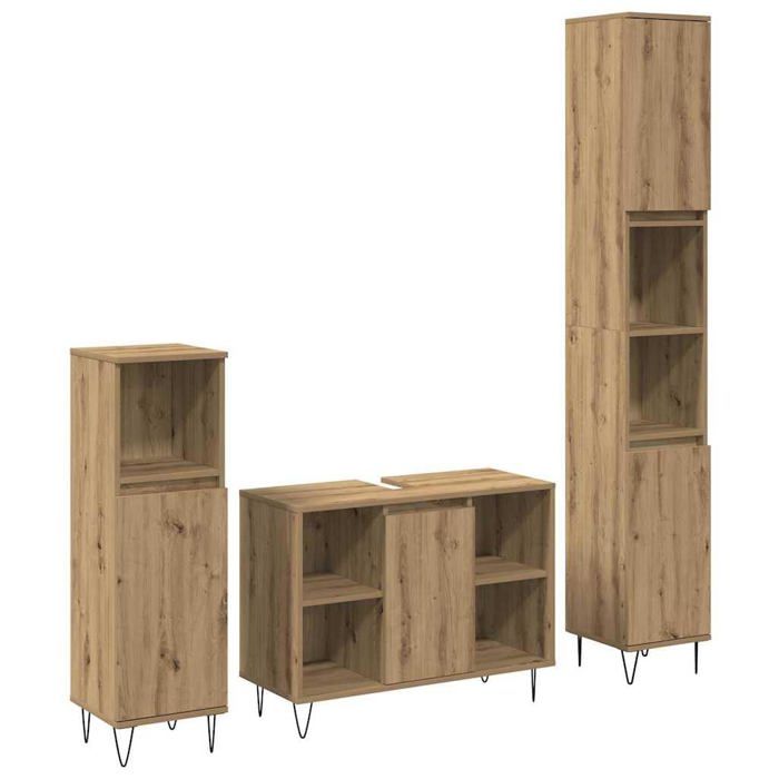 Ensemble de mobilier de salle de bain - vidaXL - Chêne artisanal - Bois dingénierie - 30x30x180 cm - 80x33x50 cm