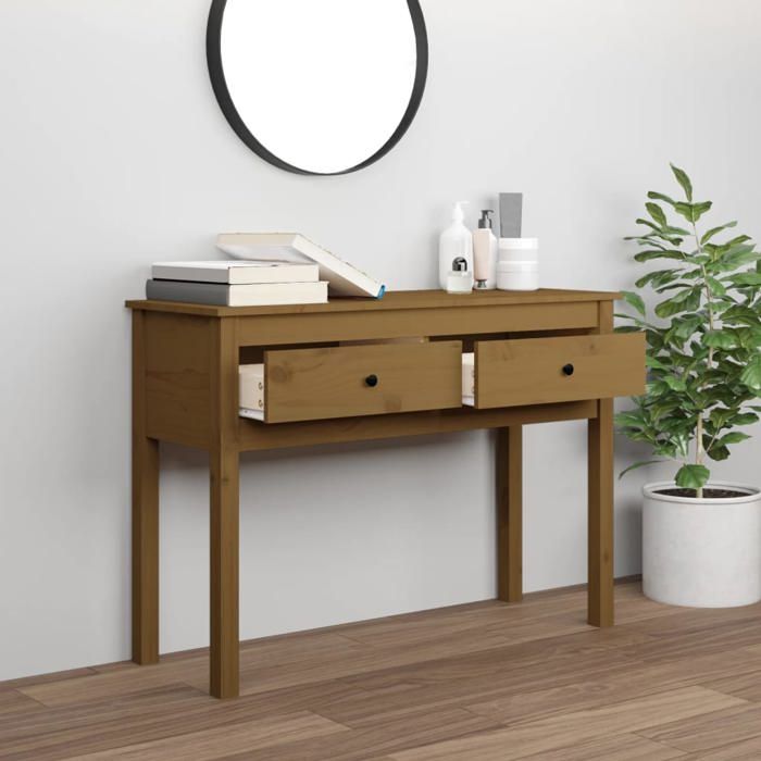 Réduction - Table dEntrée Bout de Canapé Brun Meuble console 100x35x75 cm Bois massif de pin 03_91645538