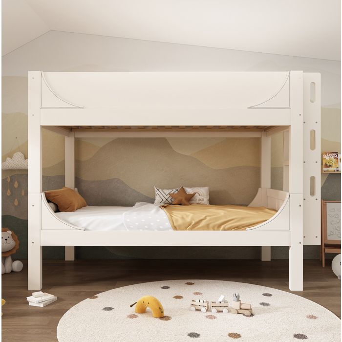 Lit superposé blanc style traîneau séparable en 2 lits 90x200 échelle réversible