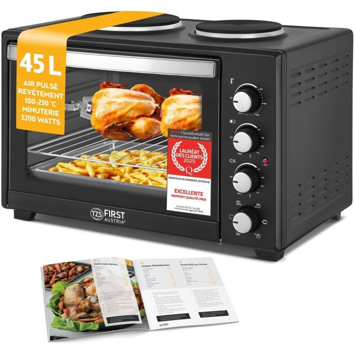 Mini-Four Avec Plaques De Cuisson 45L 3200 W - Four À Pizza JusquÀ 230°C & Revêtement Antiadhésif - Multifonction Avec 4 Ha[RO527] - Gpfuoea