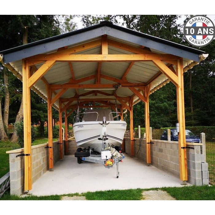Carport Bois Douglas Français camping car 32 m² – 2