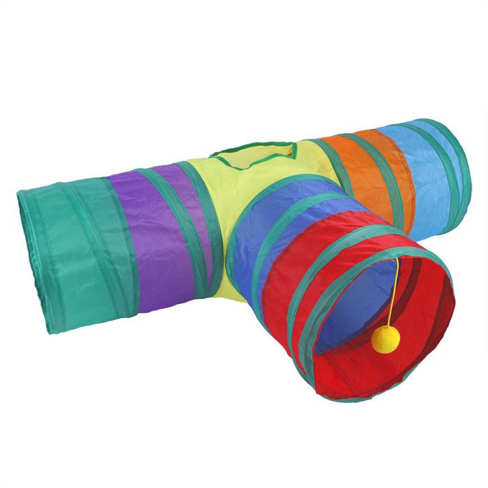 Tunnel interactif pour chat - Phoesky - 78x25 cm - Polyester durable - Pliable - Aire de jeux