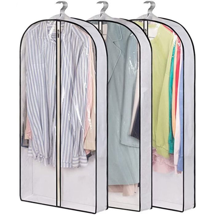 Housse de rangement transparente pour vêtements suspendus 40 pouces avec supports latéraux de 4 pouces (ensemble de 3 pièces)