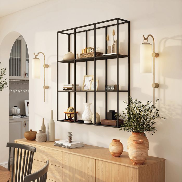 Étagère Murale Industrielle 9 Compartiments Étagère Modulaire en Métal pour Objets de Collection 875x18x100cm Noir