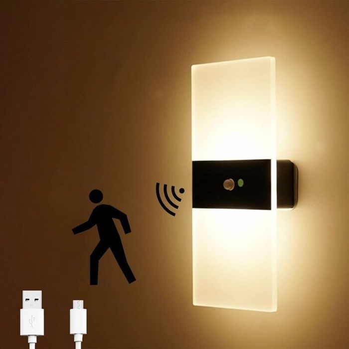 Applique murale à capteur LED rechargeable par USB applique murale LED sans fil alimentée par batterie avec détecteur de mouvement