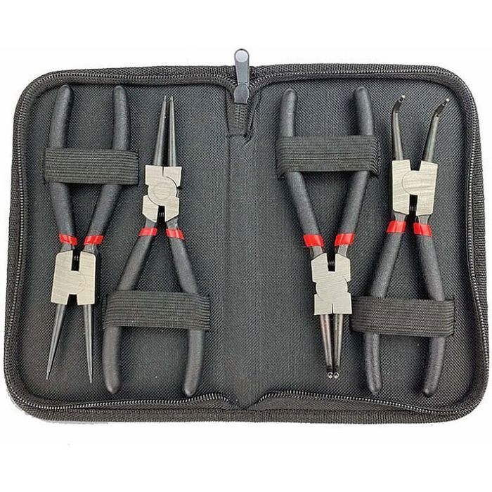 Lot de 4 Pinces à Circlips 6 Pouce 150mm Droite Courbe Interieur Extérieure Ensembles de Pinces