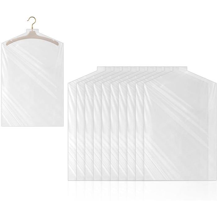 10 Pièces Housses de Vêtements Plastique 60x90cm Protège-Vêtements à Suspendre Transparent Housse Vetement Pen HOUSSE DE RANGEMENT