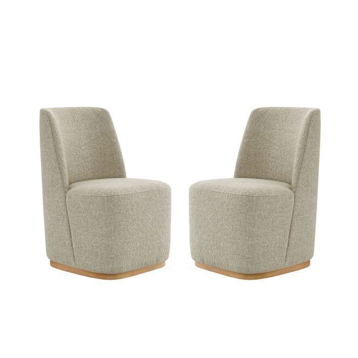 Lot De 2 Chaises De Salle À Manger Rembourrées À Roulettes Certifié FSC Fausse Angora-Blanc cassé