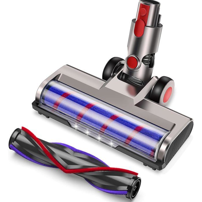 Brosse pour Dyson V7 V8 V10 V11 V15 Brosse Dyson Flexible et Pivotante à 180° avec 4 Lampes Frontales LED et 2 Rouleaux de