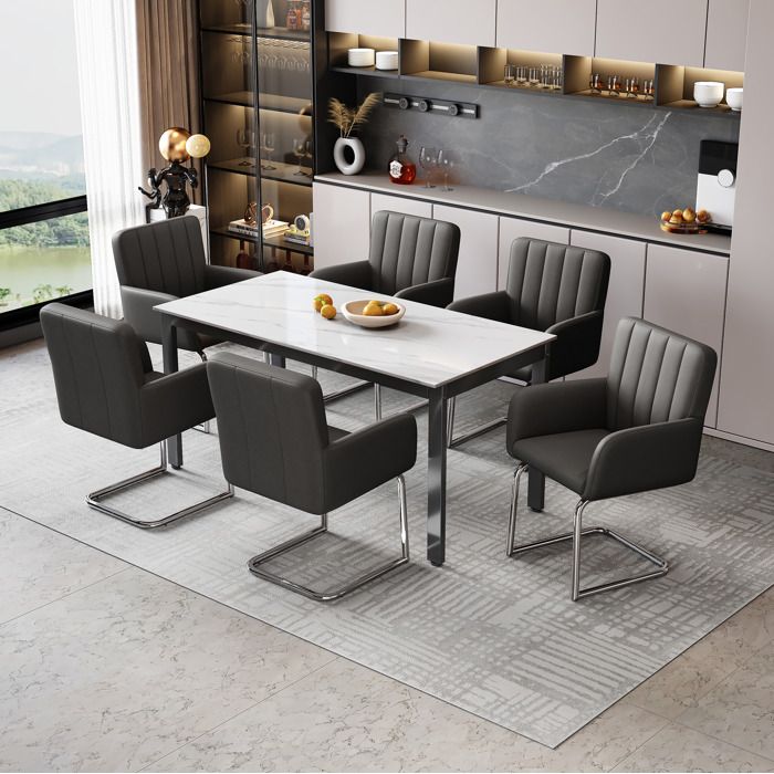 HOMVRA Lot de 6 chaises de salle a manger avec accoudoirs simili cuir noir et pieds en metal