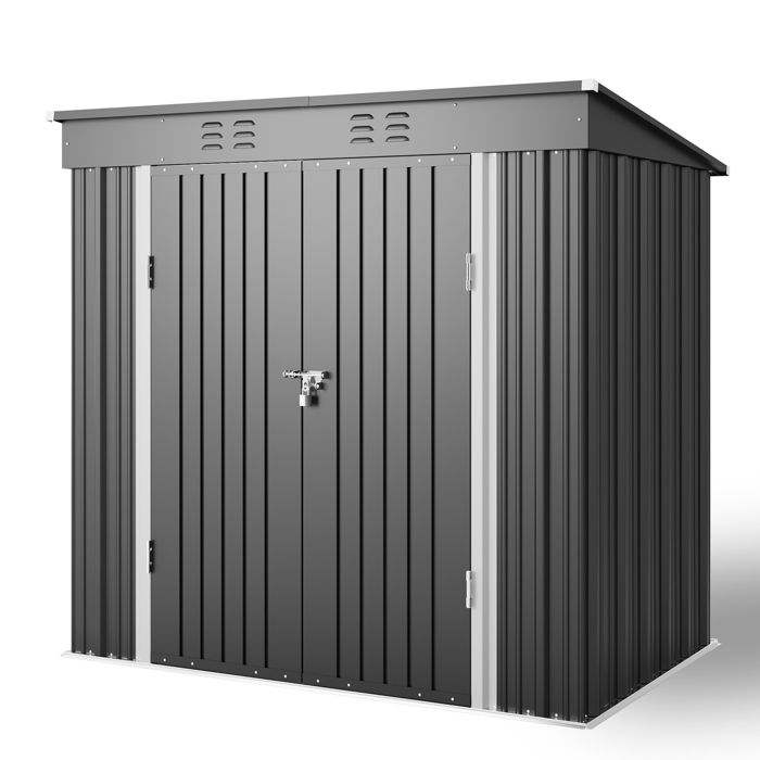 Abri de Jardin - Bealife - Métal - 23 ㎡ - Cadenas - Acier Galvanisé - Cabanon Gris - Mono-Pente - 2 Portes - Grille daération
