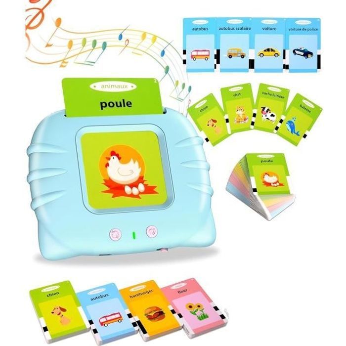 Lecteur de cartes éducatif pour tout-petits (français) — 224 mots — Jouet dapprentissage audio sans écran avec cartes-images