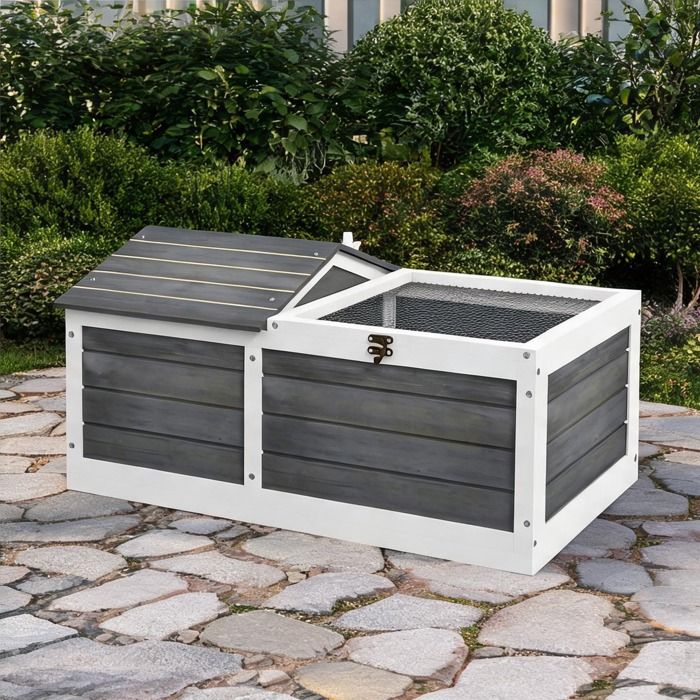 Enclos double espace pour tortue et petit animal bois de sapin gris foncé 86 x 54 x 43 cm
