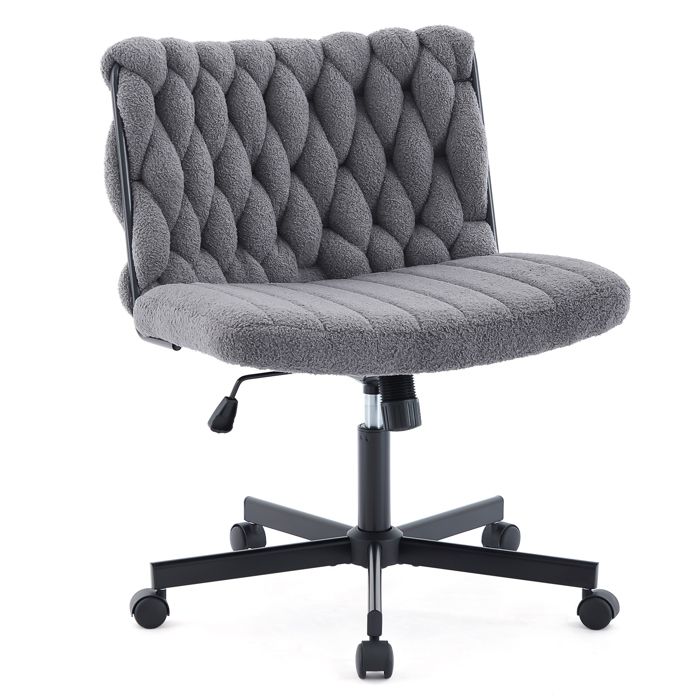 Chaise de bureau spacieuse sans accoudoirs – Dossier croisé ergonomique – Siège pivotant à roulettes – Peluche Velvet Gris
