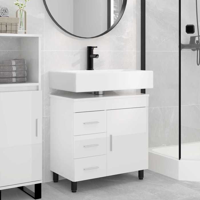 ELORAN®Unité de vanité de salle de bain - Blanc brillant - 60x35x60 cm - Meuble sous vasque Moderne_00989277