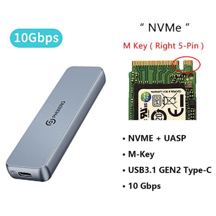 Nvme - PHIXERO Boîtier de disque dur externe M2 NVcloser SSD 2230 SATA 3.0  HD, type c 10 go 2242 2260 2280 B