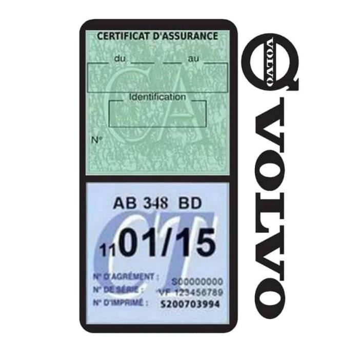 VOLVO VD37 NOIR POCHETTE ETUI VIGNETTE ASSURANCE VOITURE ET CONTROLE TECHNIQUE STICKERS AUTO RETRO ASSURDHESIFS