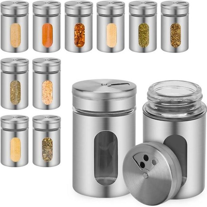 24 Pièces Shaker à épices Bouteille D'assaisonnement En Acier Inoxydable Avec Couvercle Rotatif Cuisine Gadget Outil De Barbecue Verre Pot à épices | Leroy Merlin