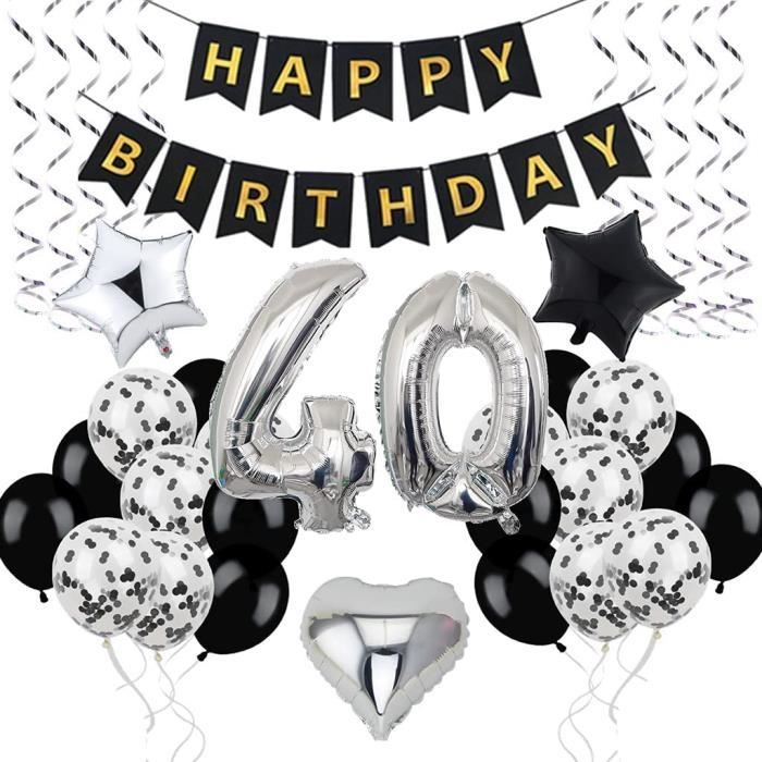 Decoration D Anniversaire 40 Ans Pour 40 Ans Pour Homme Et Femme 40 Ballons Noirs Et Argentes Decoration De Fete D Anniv 648 Cdiscount Maison