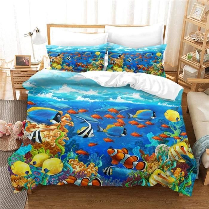 Housse de Couette Banc de Poissons sous la mer Microfiber Couvre lit +2