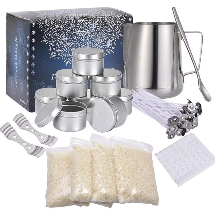 Kit Fabrication Bougies NIERBO - 120g Cire Soja, 2 Pots, Mèches, Accessoires - DIY Débutants