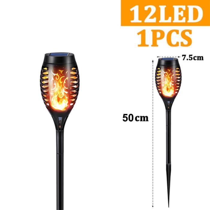 2 Lampes Solaires Jardin Avec Effet Flamme - 12 LED IP65 Étanches Blanc Chaud