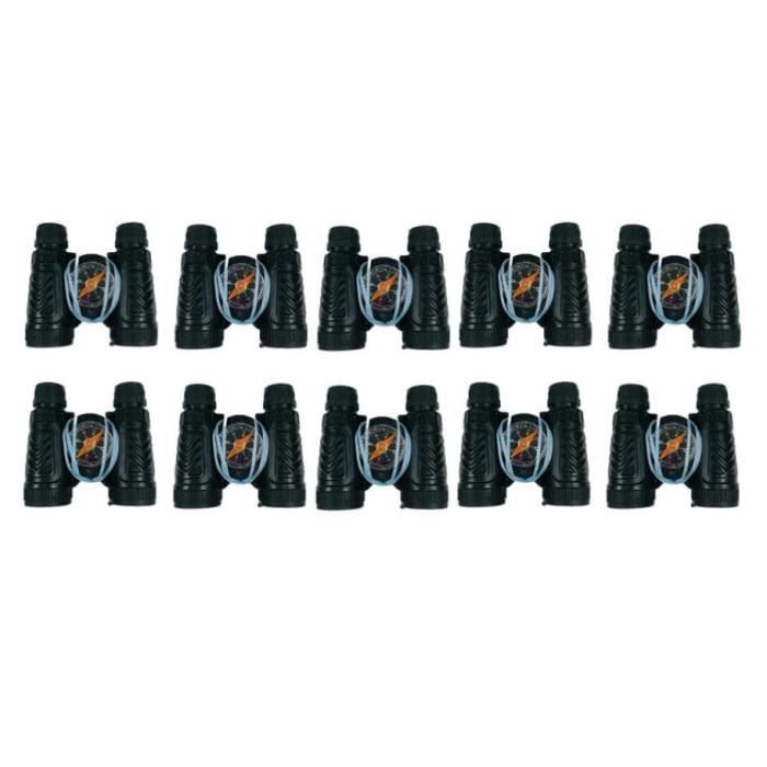 Lot de 10 petites jumelles de poche Mini Jumelles avec Boussole pour Filles Garçons Guidés Oiseau Extérieur Noir