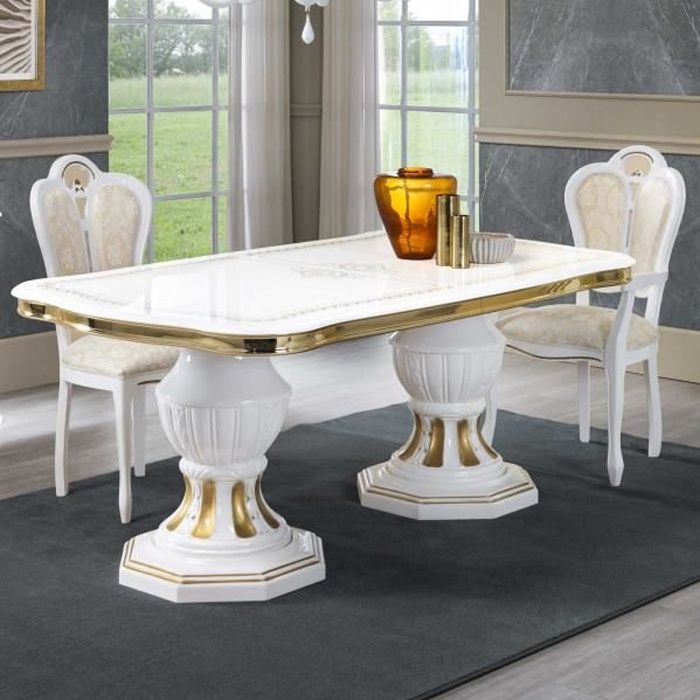 table de repas ovale avec allonge - adele - blanc - bois - table de repas : l 185/230 x l 105 x h 75 cm - table de repas