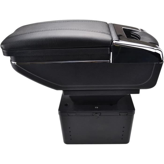 Accoudoir Console Centrale 3USB Pour Peugeot 2008 - Boîte Rangement Cuir Noir, Modèle 2012-2018