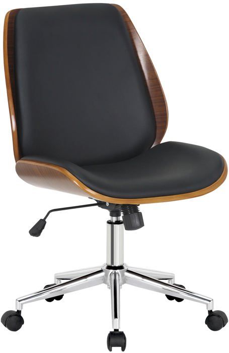 fauteuil de bureau sur roulettes pivotante et reglable design moderne synthetique noir bois et metal chrome
