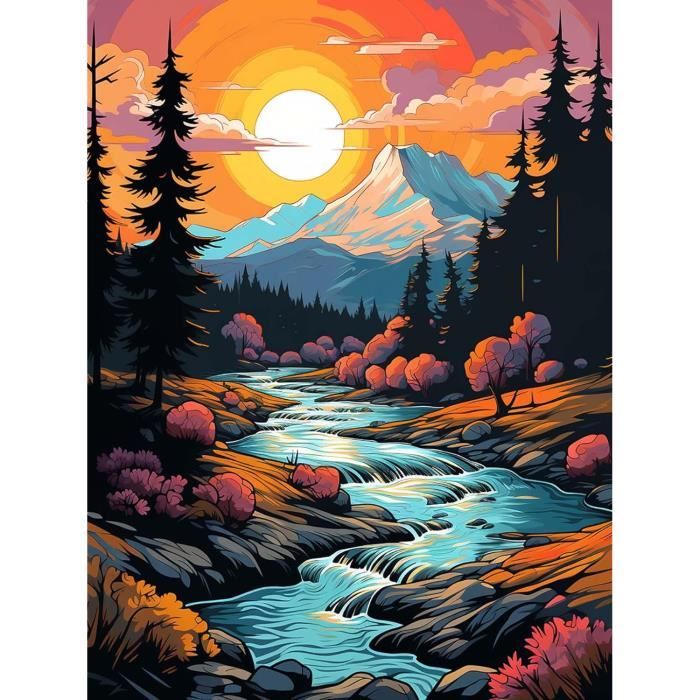 Peinture Diamant 5D Grand Format Montagnes Et Lacs – Kit Complet Strass 150x60 Cm, Toile HD +30% Diamants