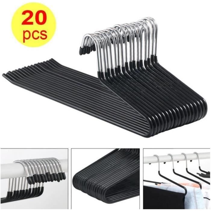20pcs Cintres Métalliques Caoutchouté Noir Anti-dérapant pour Pantalons Foulard 
