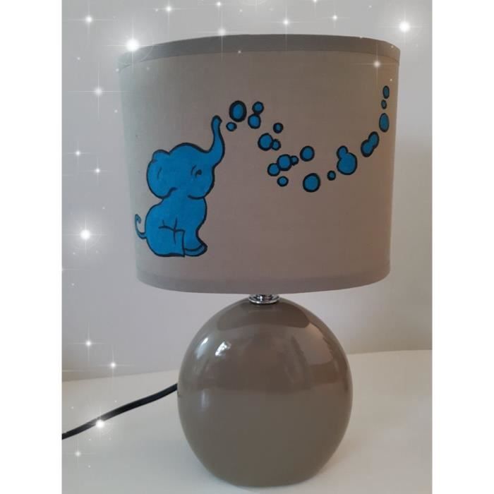 LAMPE CHEVET GARCON ELEPHANT BULLES BLEU PEINT MAIN PIED CERAMIQUE -  Cdiscount Maison