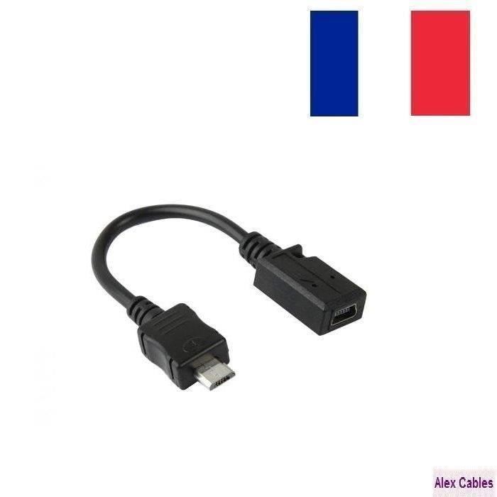 Alex Cables® Adaptateur Mini USB Femelle Vers Micro USB Male Longueur 13CM