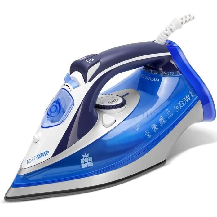 Fer à Repasser BLACK+DECKER 3000W - Jet Vapeur 200g/min, Semelle Céramique, Anti-Calcaire