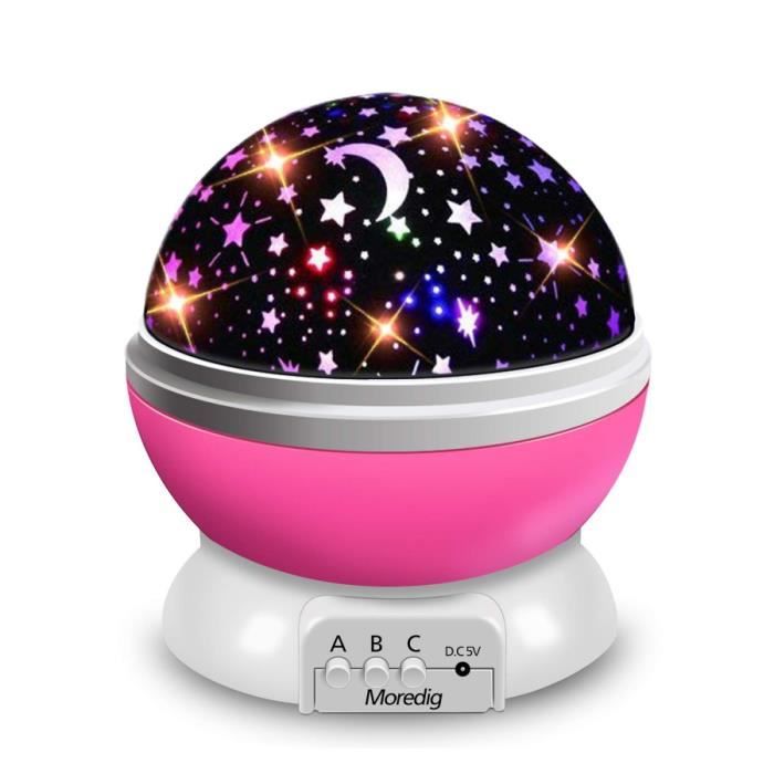 Veilleuse Bébé Etoile Projection 360° Rotation Lampe Projecteur Plafond Led Veilleuse Enfant 8 Couleur Modes Cadeau pour Bébé