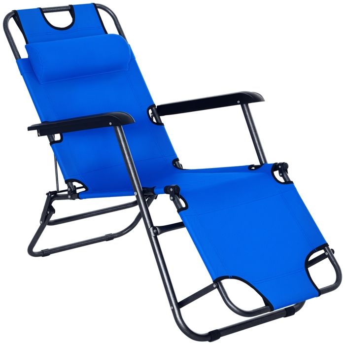Chaise Longue Transat 2 En 1 Pliant Inclinable Multiposition Bleu