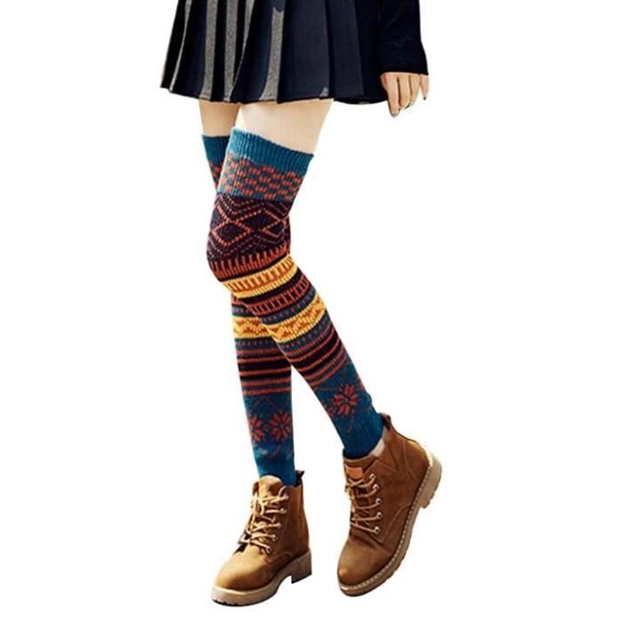 Femme Chaussette Collant Hiver Socquette Legging Demi Cuisse Jambe Dessus Genou Jambiere pour Correspondre a Boots Randonne Cdiscount