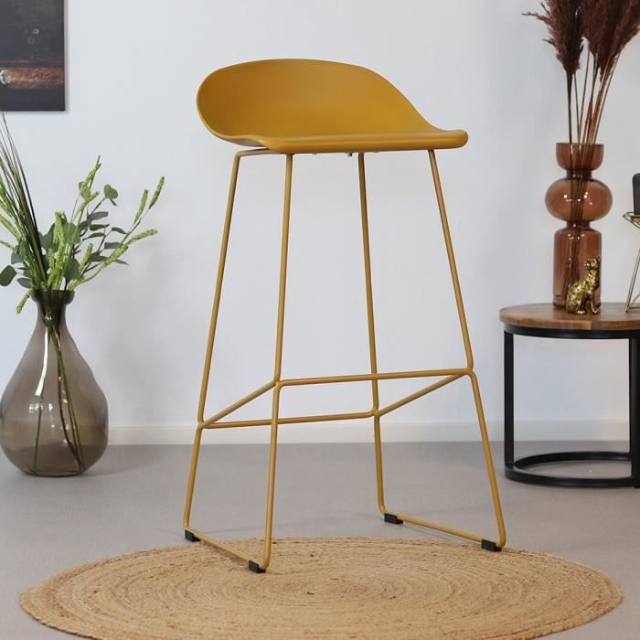 Livin24 Tabouret de bar Ellen jaune design Scandinave 76 cm
