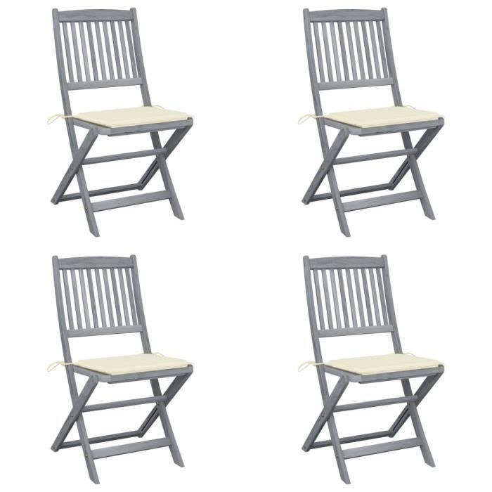 chaises de jardin pliables - luxe&scandinave - lot de 6 - bois d'acacia massif - gris délavé et crème