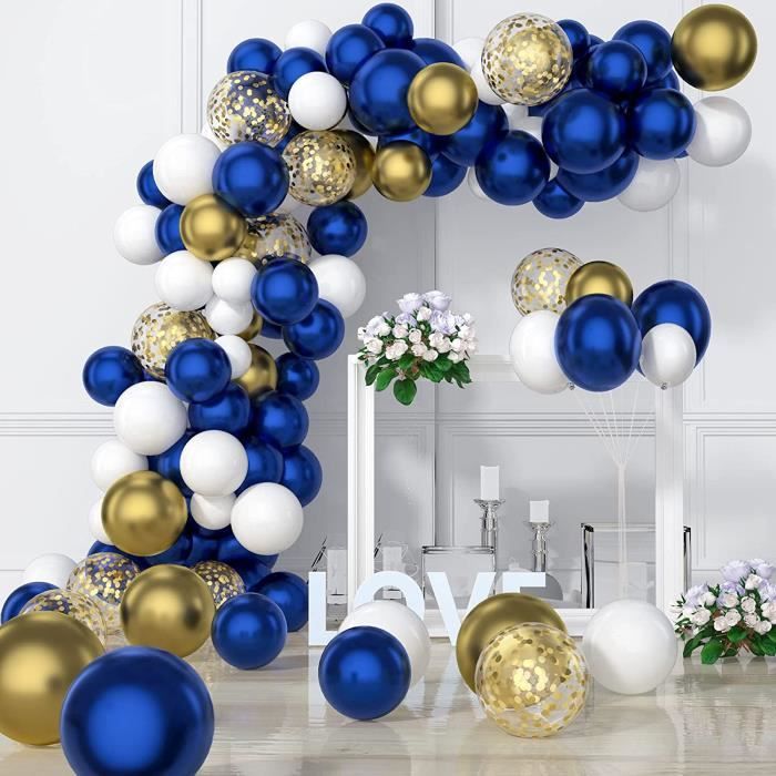 Ballon Arche Kit Decoration Anniversaire Bleu Blanc Gold Guirlande Ballons  pour Garcon Baby Bapteme Baby Shower Mariage Fete 338