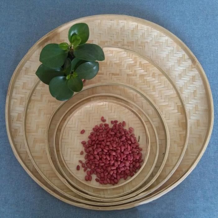 Lot De 3 Tamis Ronds En Bambou Tressé - Diamètres 15, 22 Et 26 Cm - Empilables - Pour Cuisine, Rinçage, Rangement - 4